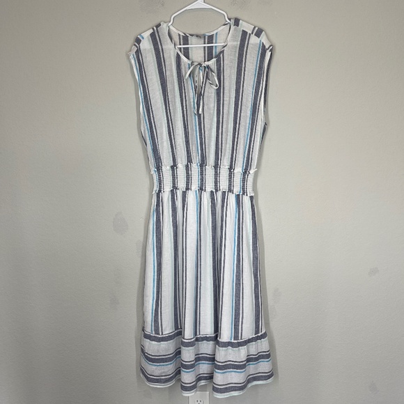 Rails Midi Dress Women's XL Ashlyn Striped Linen Blend Smocked Waist Sleeveless - Picture 1 of 11